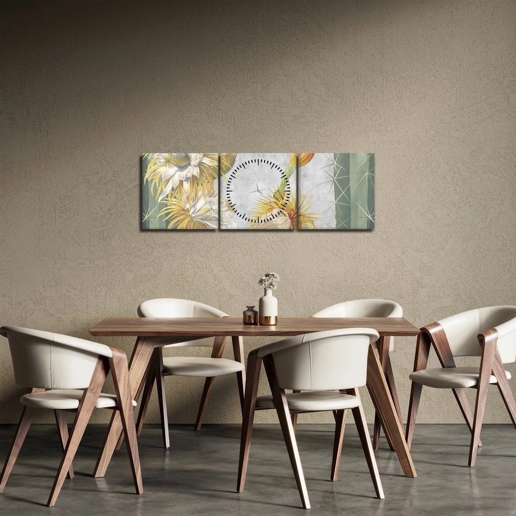Obraz - Rozkvitnuté kaktusy (s hodinami) (90x30 cm)