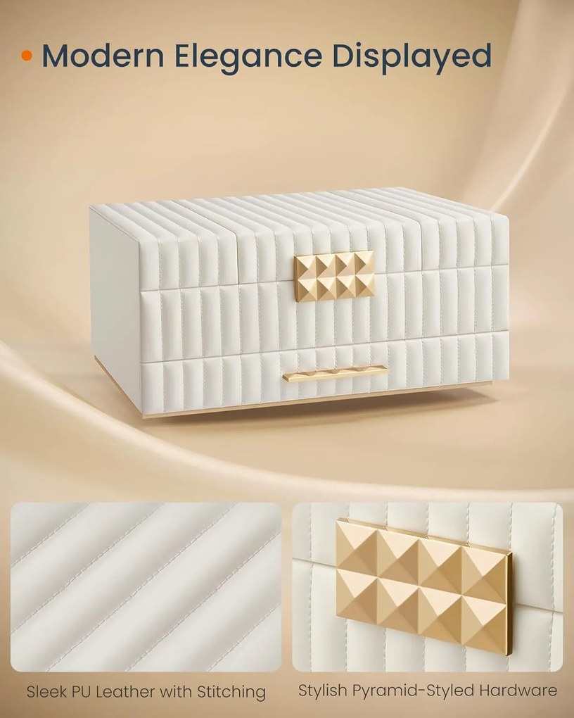 Šperkovnica so zrkadlom ANAH, organizér na šperky so zásuvkou, biela