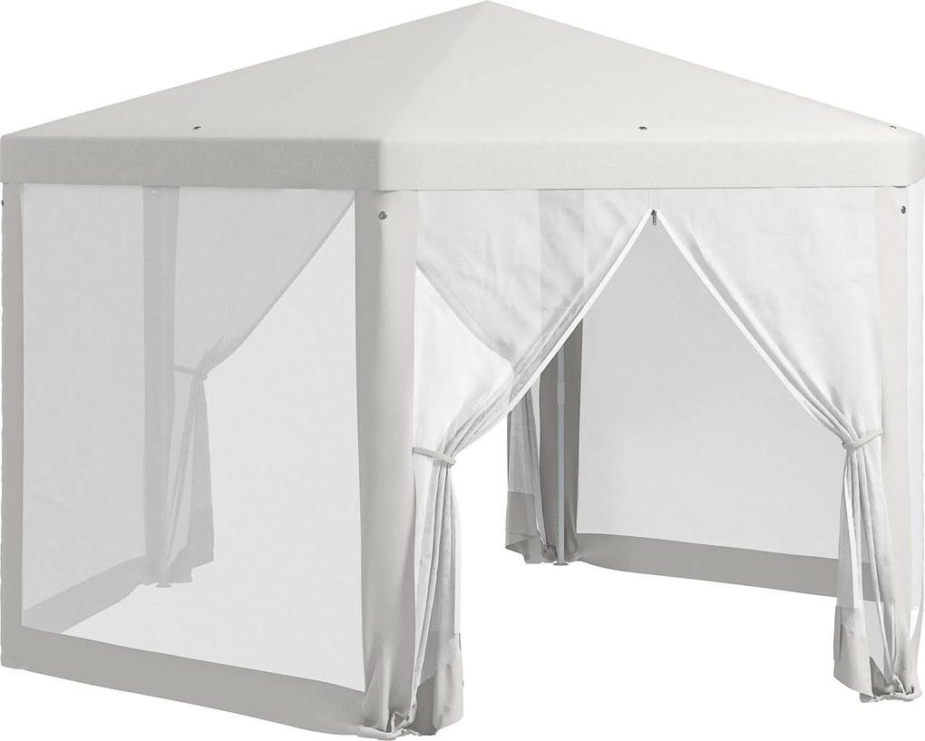 Outsunny Altánok 4x3m Hexagonálny Vodoodolný Stabilný Zimný Altánok s Moskytiérou na Párty Záhradný Altánok s 6 Bočnými Panelmi pre Kempovanie v Záhra