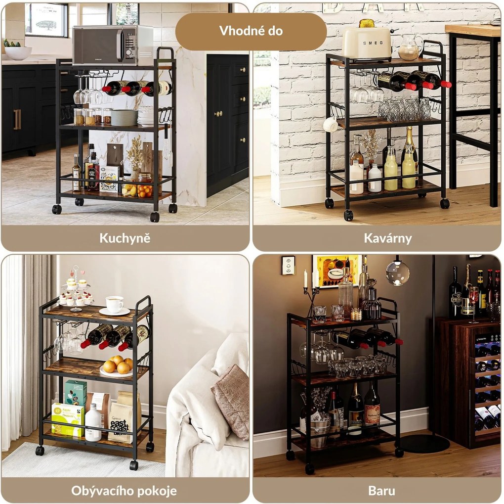 Servírovací vozík Houseland Lexo hnědý/černý