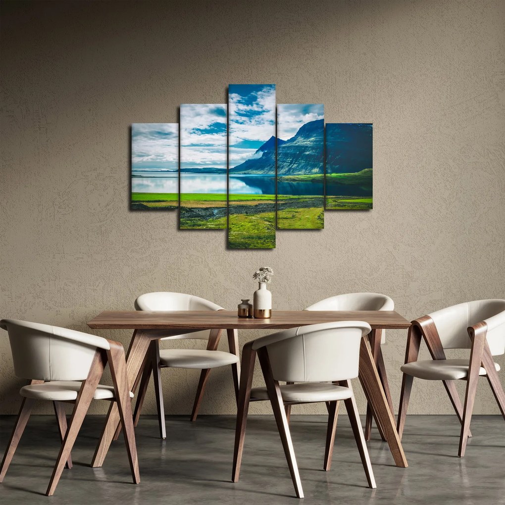 Obraz jazera s horami (150x105 cm)