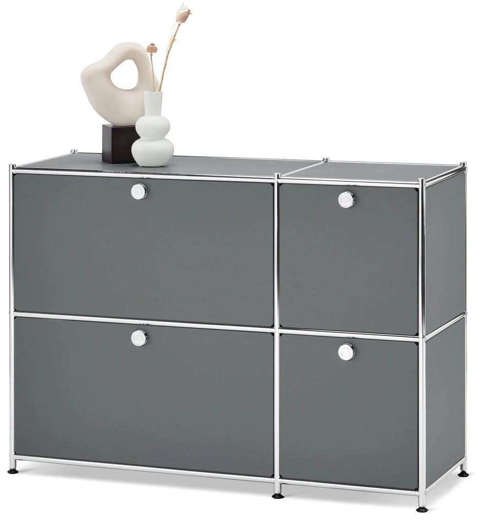 Odkladacia skrinka »CN3« so 4 výklopnými dvierkami, sivá