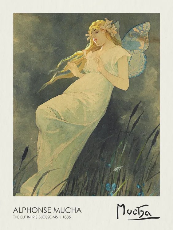 Obrazová reprodukcia The Elf in the Iris Blossoms (1885), Alfons Mucha