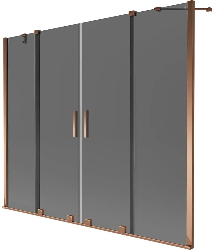 Mexen Velar Duo, 2-krídlová posuvná vaňová zástena 180 x 150 cm, 8mm šedé sklo, ružové zlato, 896-180-000-42-60