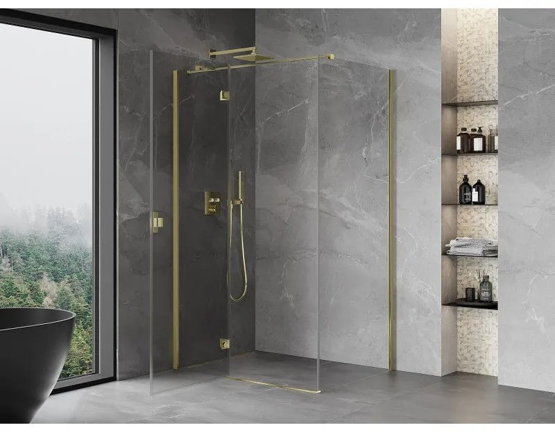Mexen, Mexen Mist H T sklápací sprchový kút ľavý 110 x 85 cm, transparentný, zlatý - 8A5T-110-085-50-00-L