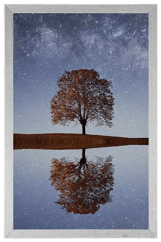 Plagát hviezdna obloha nad osamelým stromom - 60x90 black