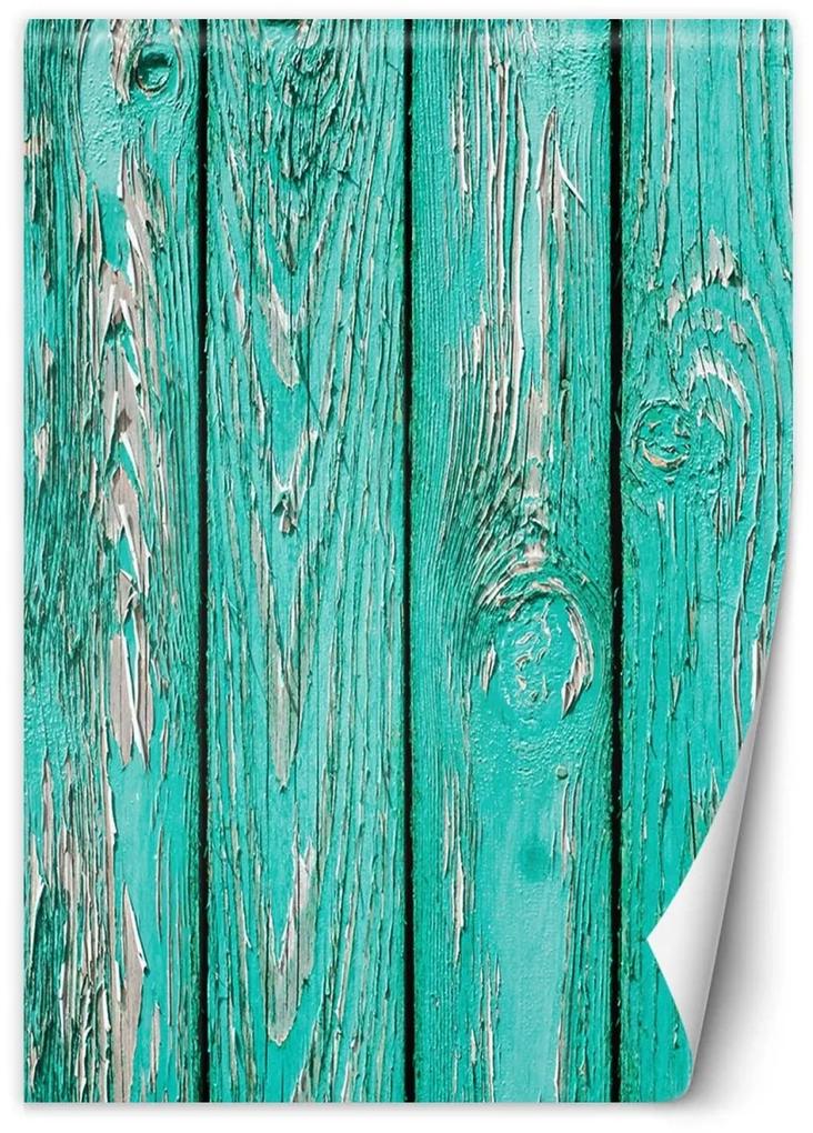 Fototapeta, Tyrkysové dřevěné desky - 150x210 cm