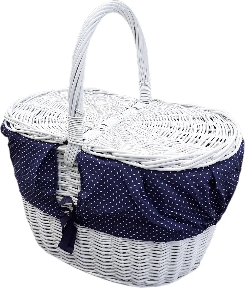 HRADIL Prútený košík na piknik biely s modrou látkou