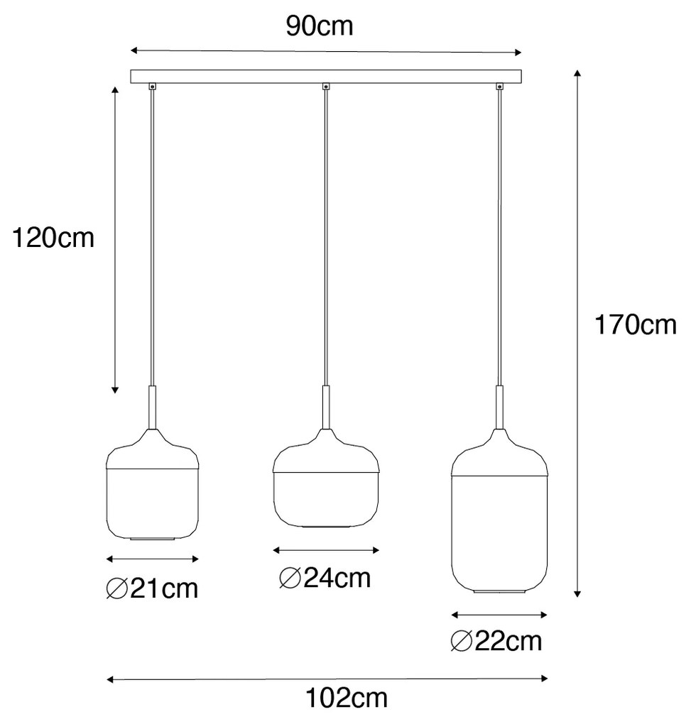 Dizajnové závesné svietidlo čierne so zlatom a dymovým sklom 3-svetlo - Kyan