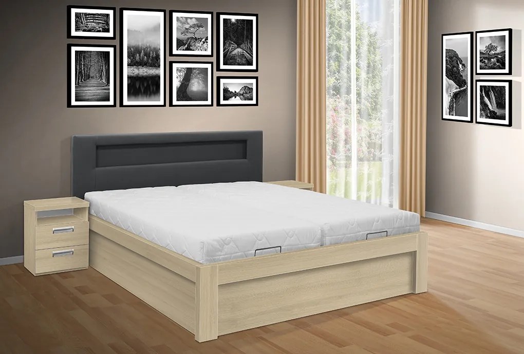 Moderná posteľ ŠÁRKA 200x180cm, LED osvetlenie, elektrické otváranie úložného priestoru farba lamina: dub amalfi