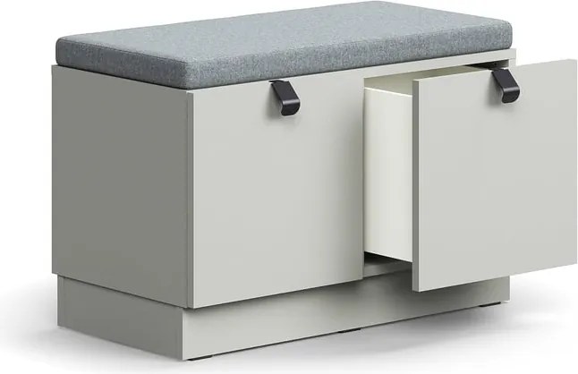 Lavica s úložným priestorom QBUS, so soklom, s madlom, 534x800x420 mm, svetlošedá, šedé čalúnenie