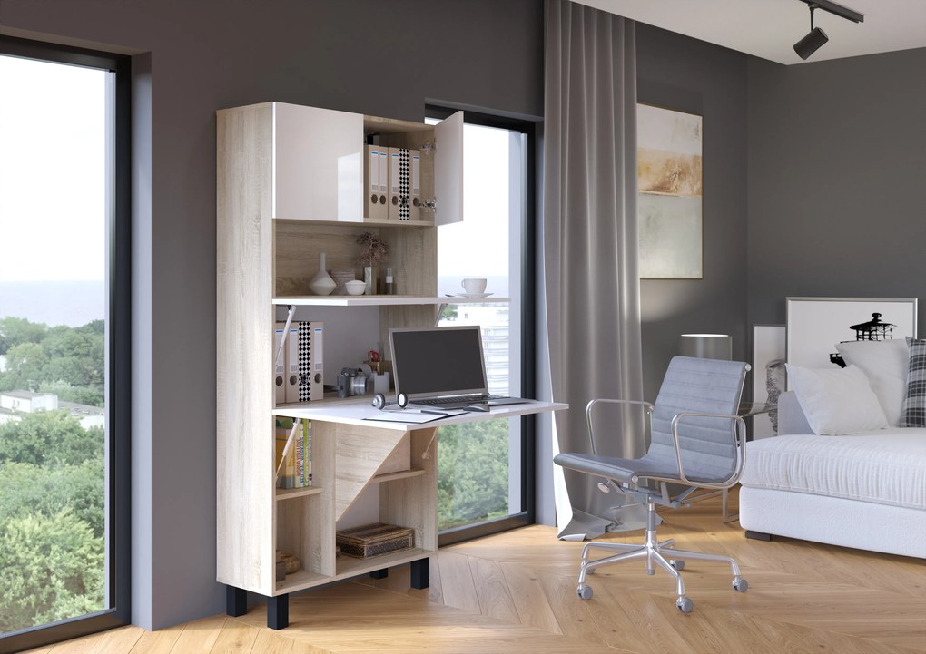 PC stolík Home (biela lesklá + dub sonoma). Akcia -22%. Vlastná spoľahlivá doprava až k Vám domov. 1124934