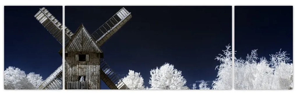 Veterný mlyn v zimnej krajine - obraz
