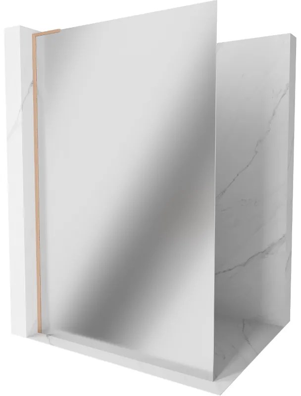 Mexen Kioto L, sprchová zástena Walk-In 110 x 200 cm, 8mm sklo vzor zrkadlo, medený matný profil, 800-110-103-65-50