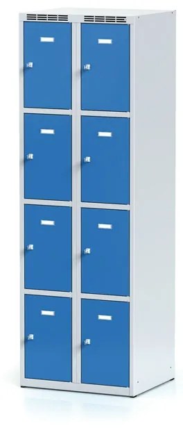 Alfa 3 Šatníková skrinka s úložnými boxami, 8 boxov, 1800 x 600 x 500 mm, otočný zámok, modré dvere