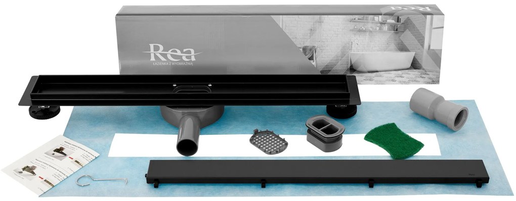 Rea Neo Pro, 90cm lineárny odtokový žľab 2v1 s 360stupňovým sifónom, čierna, REA-G8908