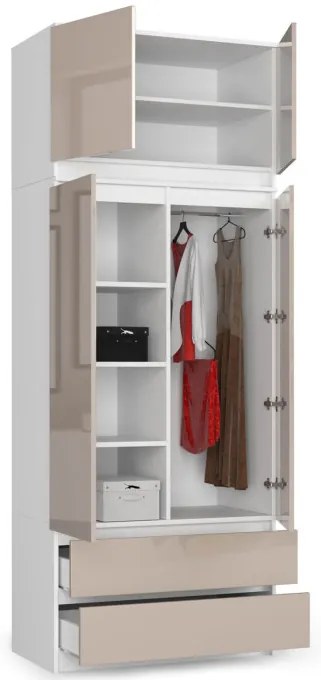 Skriňa s nadstavcom S 90 cm 2D 2SZ CLP cappuccino, lesk
