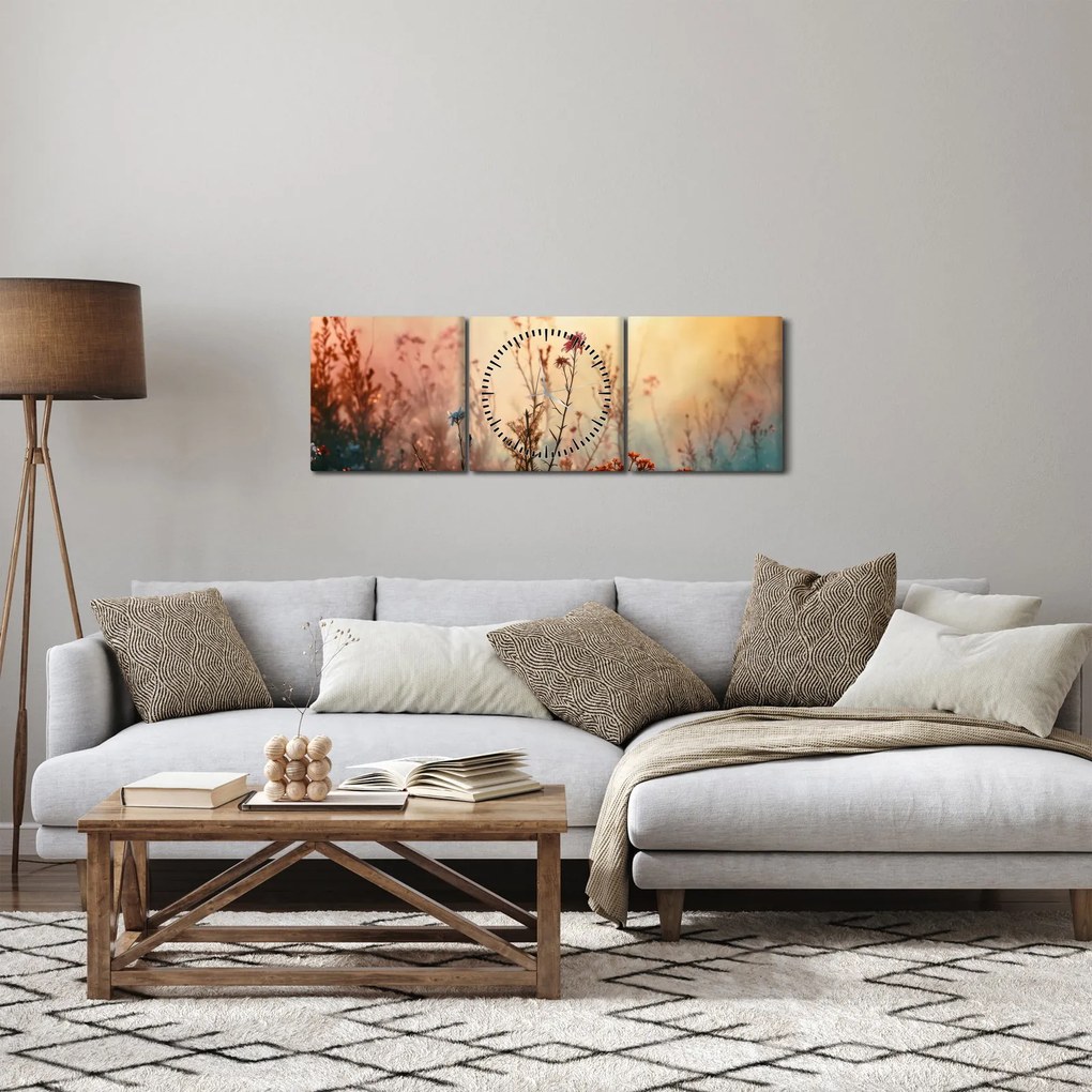 Obraz - Divoké kvety (s hodinami) (90x30 cm)