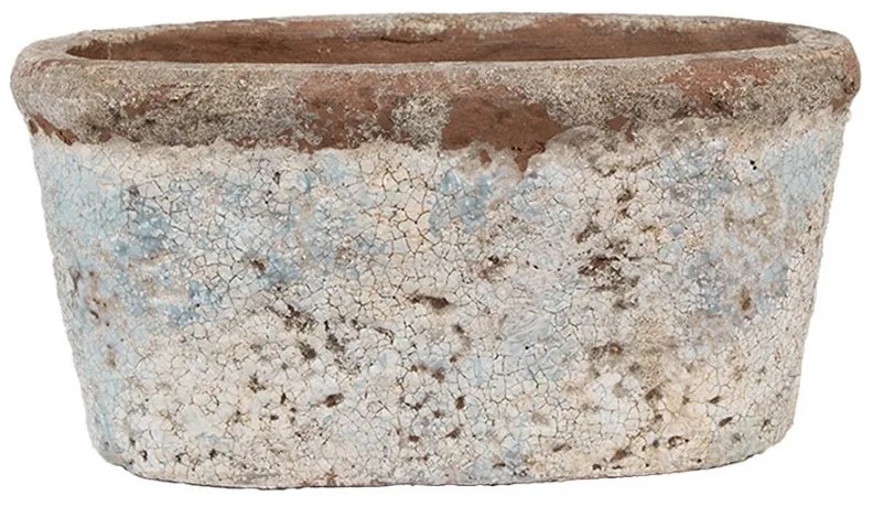 Ovalný dekoratívny béžovo-modrý antik terakotový džbán Teracci -  19*11*10 cm