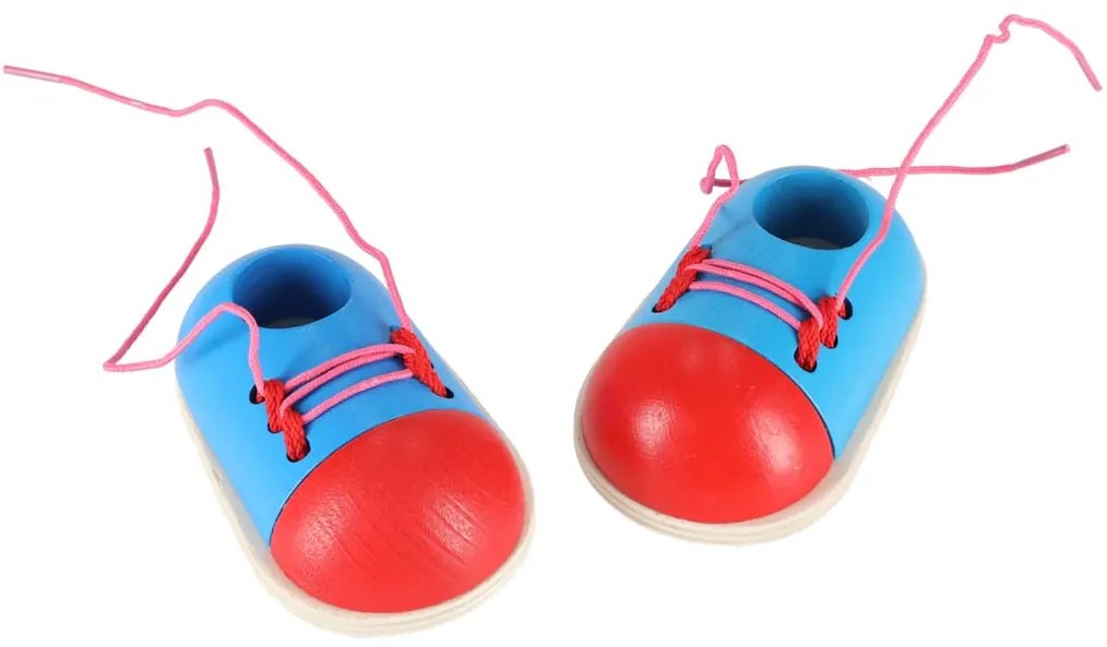KIK Drevená vzdelávacia sada na učenie zaväzovania šnúrok pre deti (2 topánky)