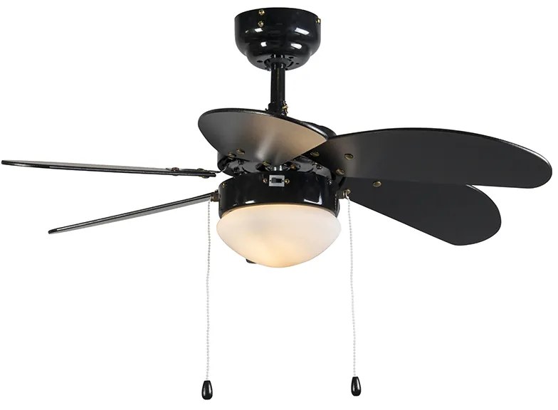 Stropný ventilátor čierny s drevenou potlačou 80 cm so šnúrkou - Fresh