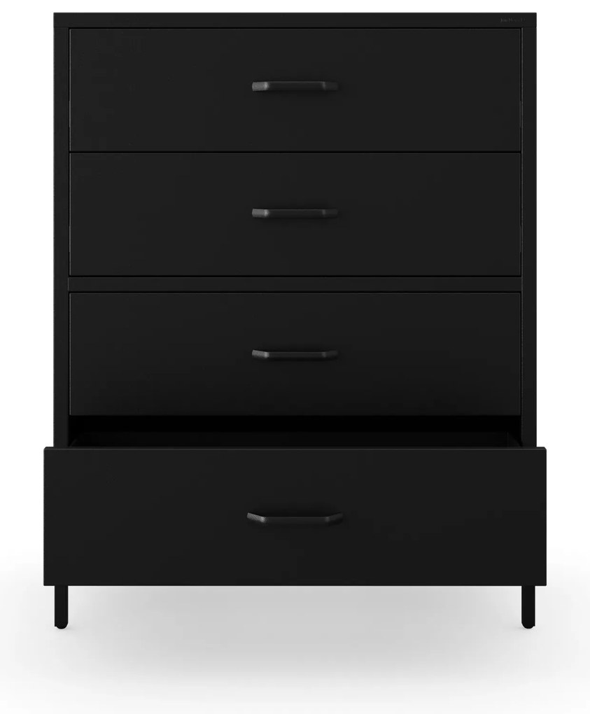 Čierna kovová komoda so zásuvkami na nožičkách CARLA Modern 800 x 1015 x 400 mm