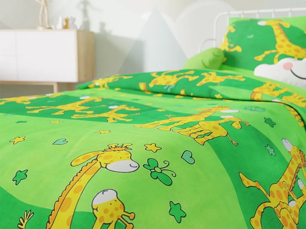 Bavlnené obliečky do postieľky Žirafa zelená