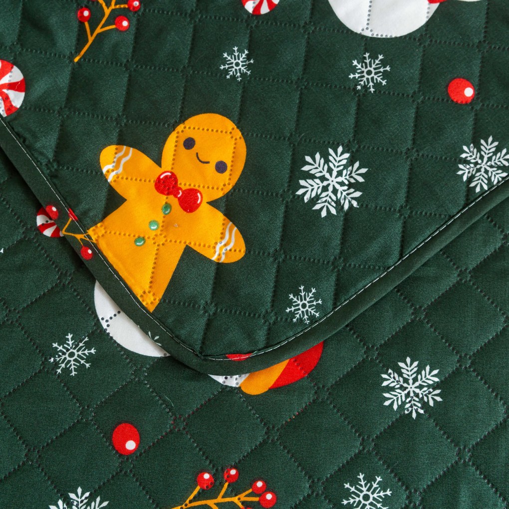 Prehoz na posteľ SNOWMAN AND GINGERBREAD, zelený Rozmer: 170 x 210 cm