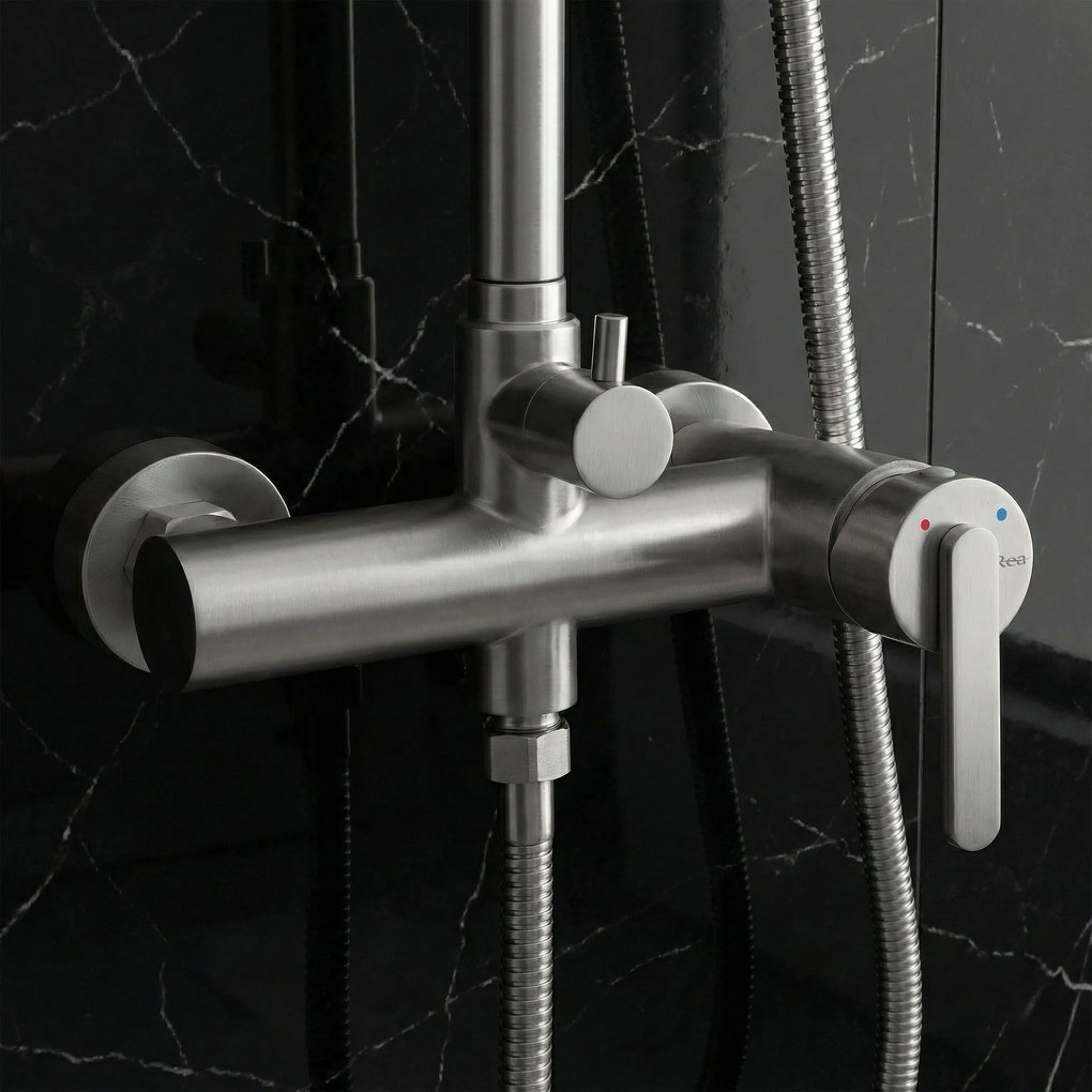 Rea Ontario, sprchový set nástenný s dažďovou sprchou, brúsená oceľ, REA-P5506