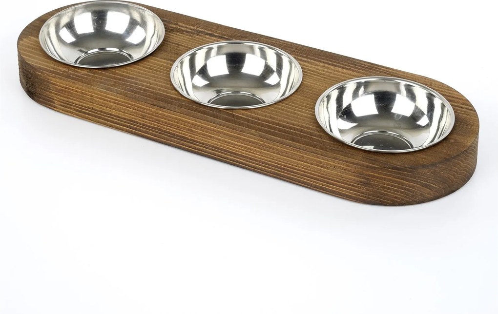 Sada 3 ks kovových misek pro zvířata v dřevěném rámu PETTO ořech
