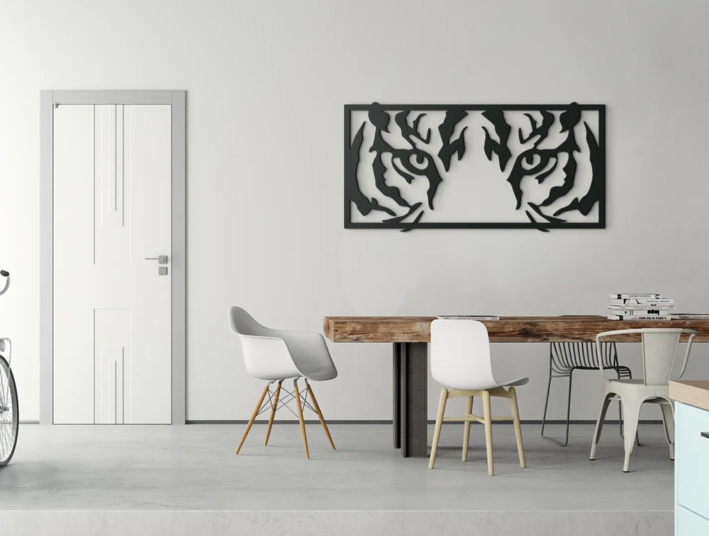drevko 3D obraz na stenu Pohľad tigra Rozmer obrazu: 22 x 44,5 cm, Farba dekorácie: Čierna