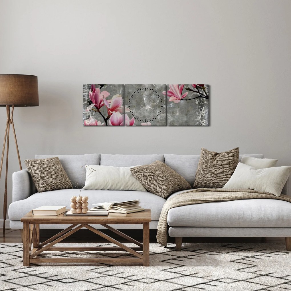 Obraz s kvetmi (s hodinami) (90x30 cm)