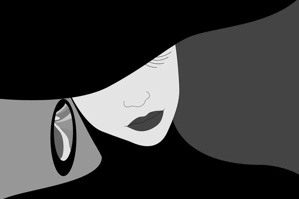 Samolepiaca tapeta čiernobiela nóbl dáma v klobúku - 300x200