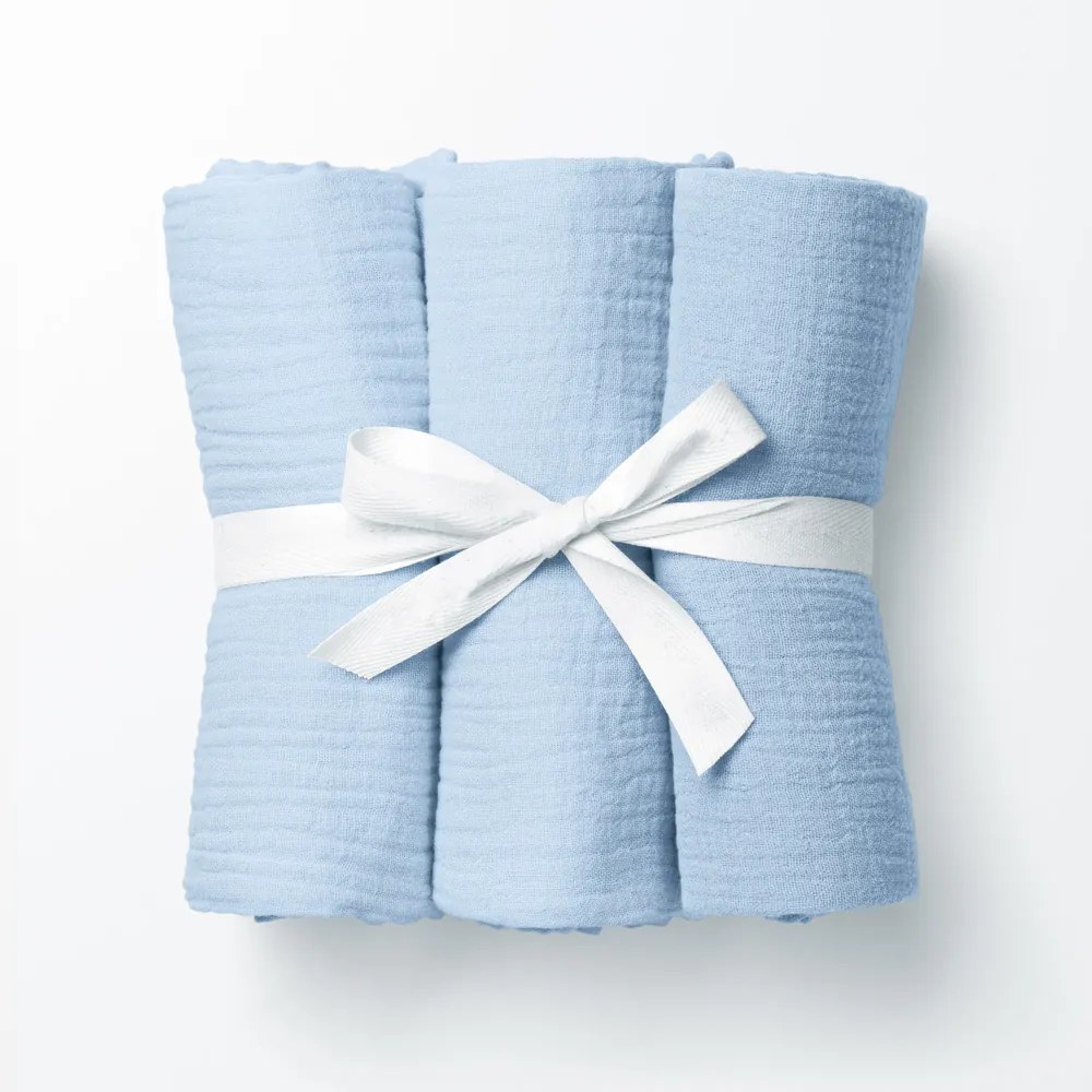 Biante Mušelínová plienka/dečka Nature MSN-086 Bledo modrá - ZVÝHODNENÁ SADA 3 KS 120x120 cm - Sada 3 ks