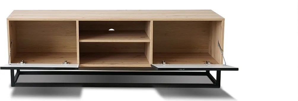 TV stolík Loftia Mini 160 cm na kovových nožičkách - dub artisan / čierny mat