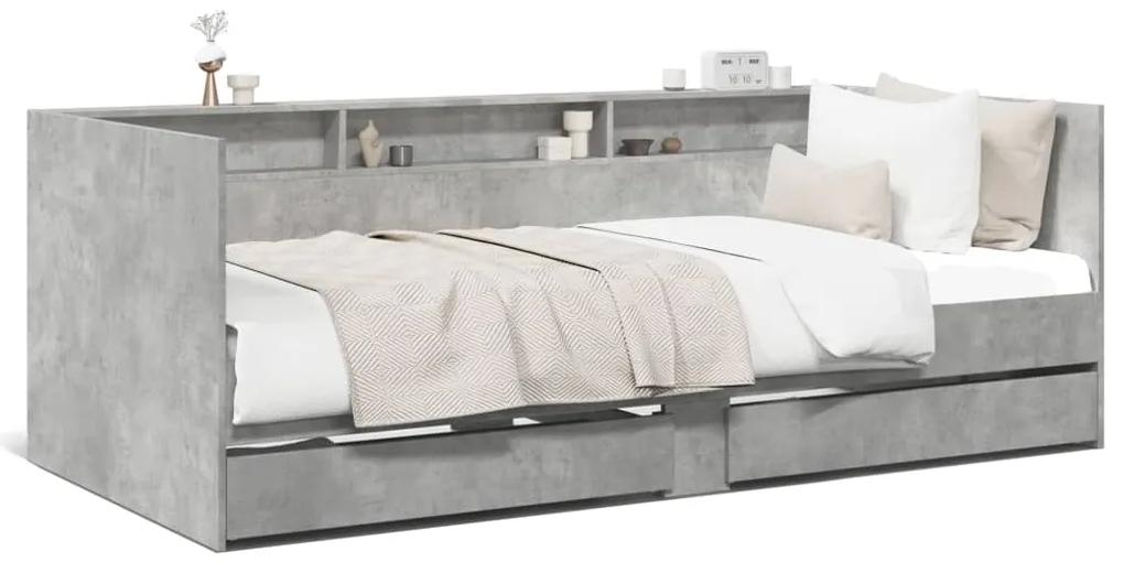 Denná posteľ so zásuvkami betónovosivá 90x190 cm kompoz. drevo 3280856