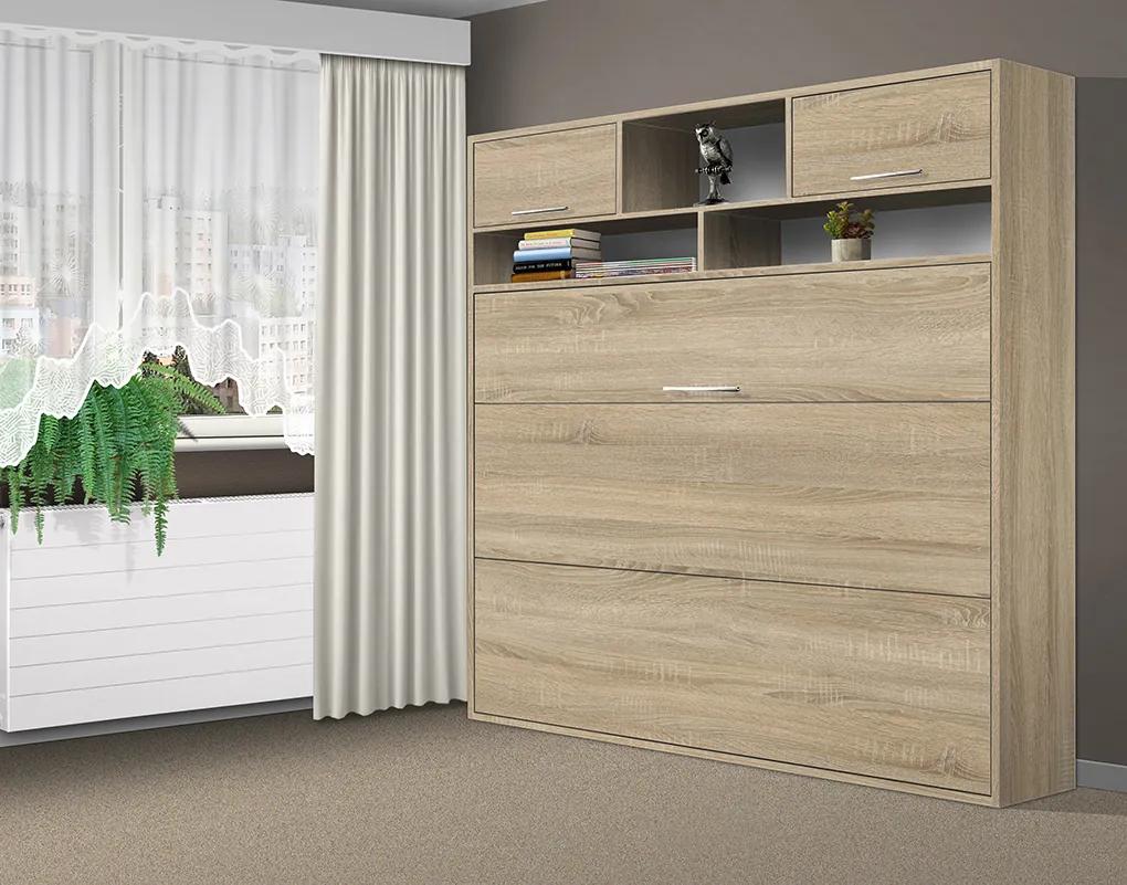 Nabytekmorava Sklápacia posteľ VS1056 MAX, 200x140cm farba lamina: orech lyon/biele dvere, Varianta dverí: lesklé