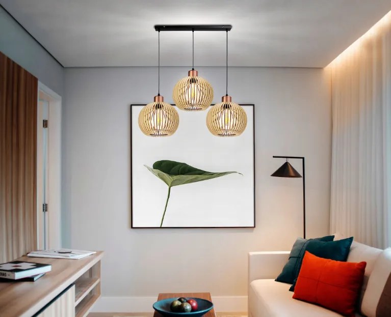 BERGE Stropné LED svietidlo s lúčom - 3xE27 WOOD - meď