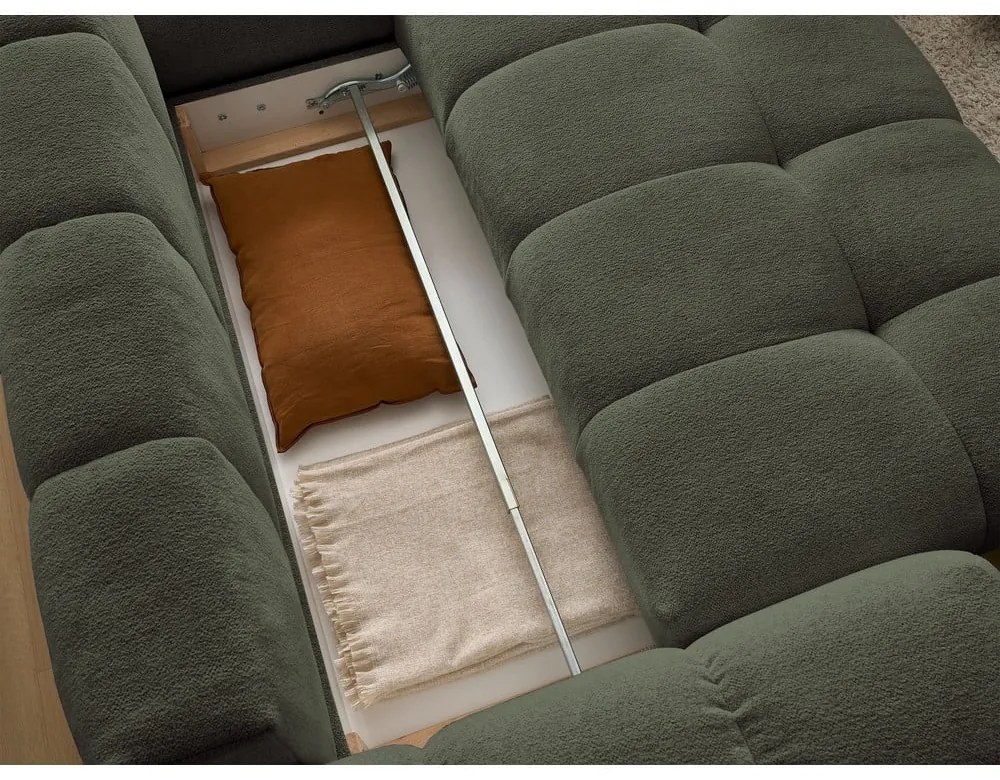 Zelená ženilková rozkladacia/s úložným priestorom rohová pohovka (pravý roh/do L) Everest – Bobochic Paris