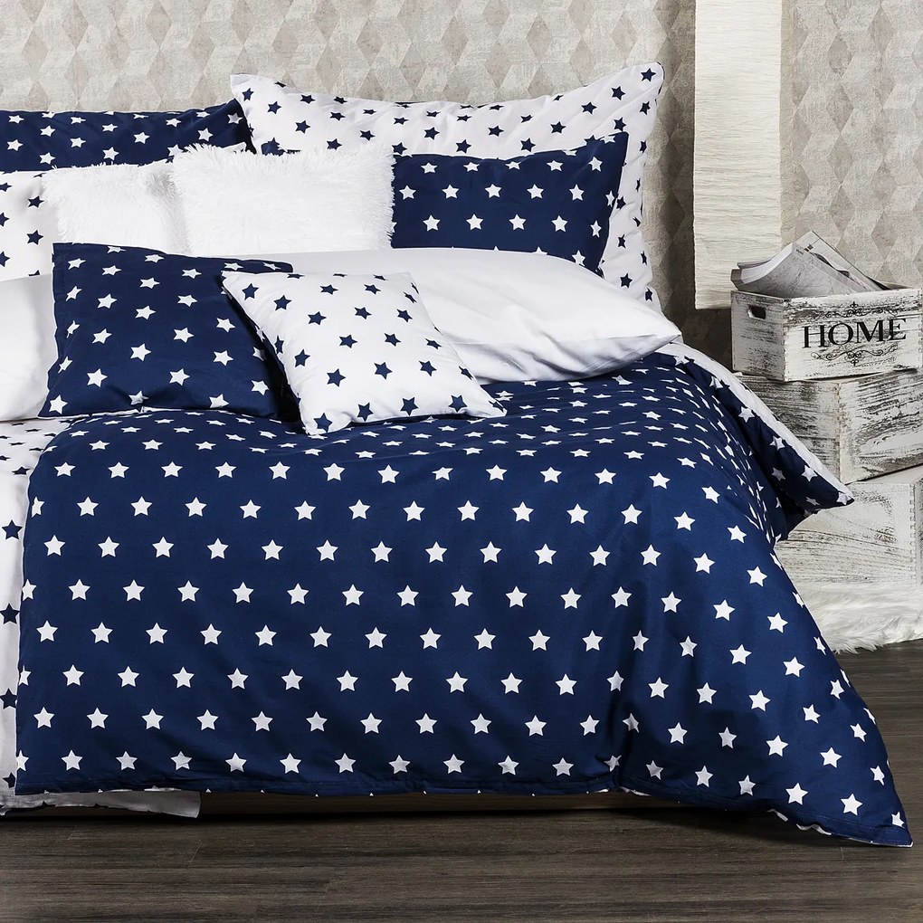 4Home bavlnené obliečky Stars Navy blue, 140 x 220 cm, 70 x 90 cm