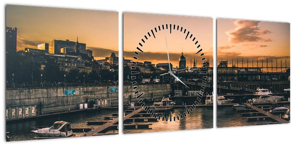 Obraz - prístavné mestečko (s hodinami) (90x30 cm)