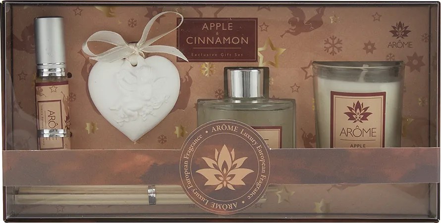 Arôme Osviežovač vzduchu, sada 50 ml difuzér, 10 ml ílový difuzér, sviečka - Apple &amp; Cinnamon, II. akosť