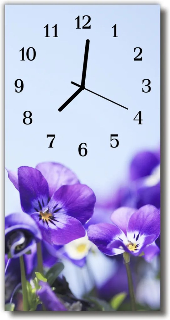 Sklenené hodiny vertikálne  Kvety fialové kvety