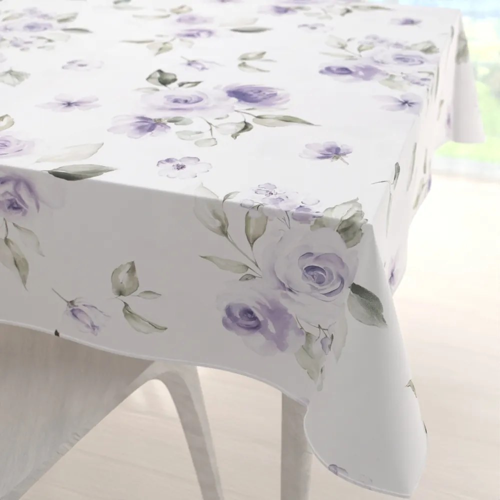 Biante Teflónový štvorcový obrus TF-024 Fialové ruže na bielom 110x110 cm