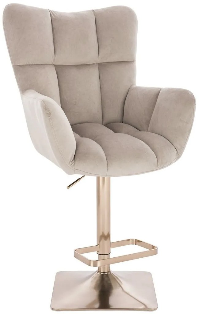 LuxuryForm DESIGN Barové kreslo AURORA VELUR na zlatej hranatej podstave - latte