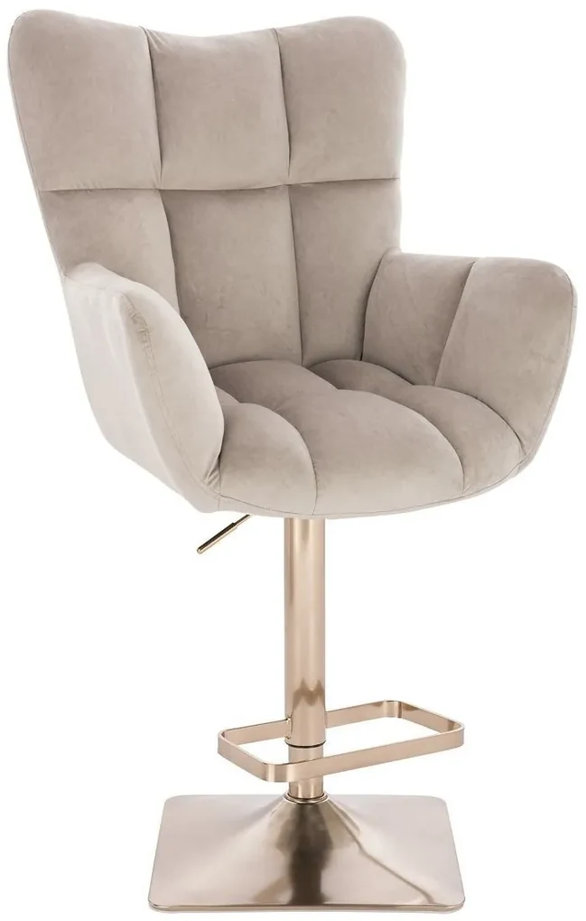 LuxuryForm DESIGN Barové kreslo AURORA VELUR na zlatej hranatej podstave - latte