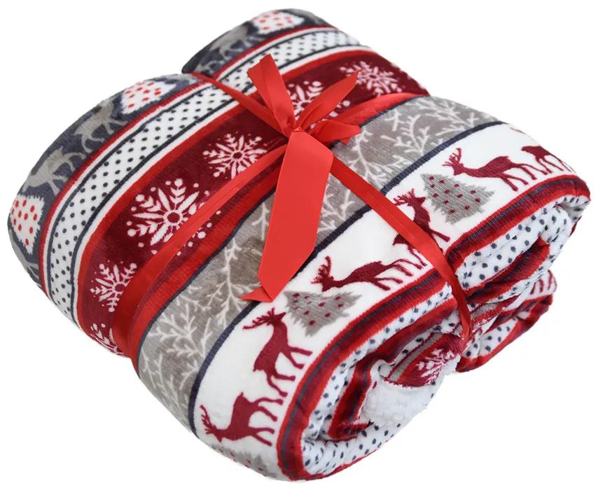 Vianočná červeno-biela baránková deka z mikroplyšu WINTER DELIGHT Rozmer: 160 x 200 cm