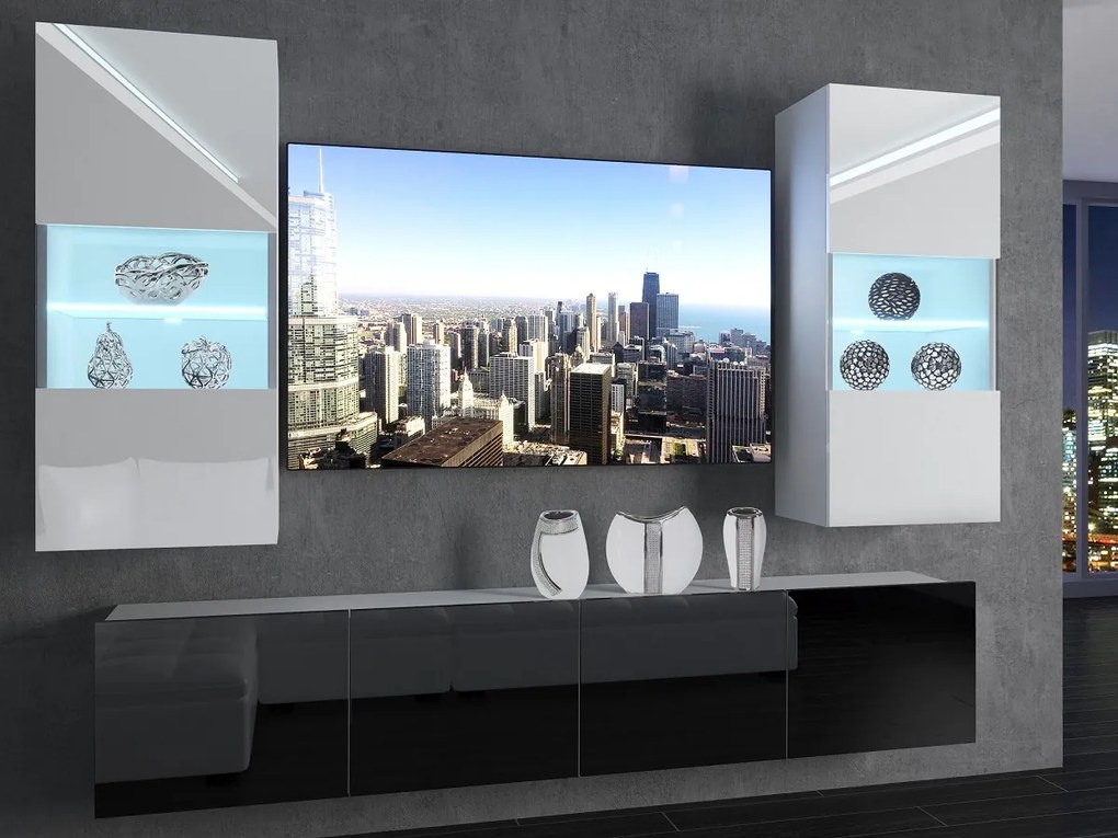 Obývacia stena 200 cm Belini biely lesk / čierny lesk Imperium7 IMP 7/5/W/WB/0/0