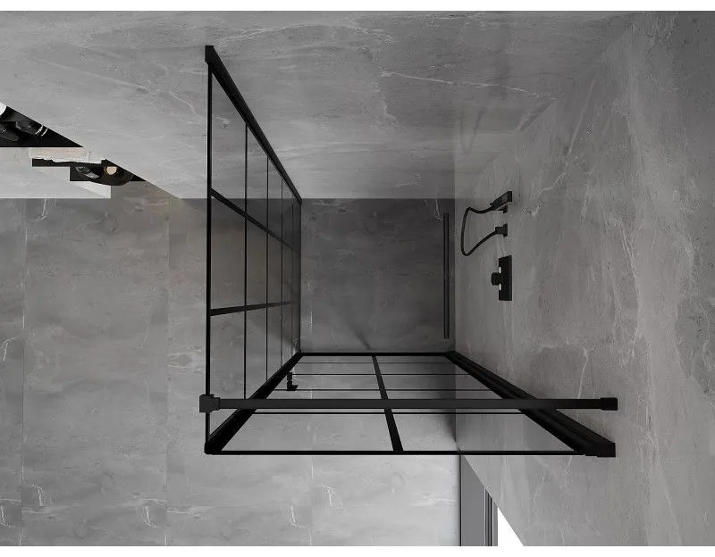Mexen Mist-B, 1-krídlový výklopný sprchový kút, pravý, 80 x 80 cm, číre sklo-čierna mriežka, 8A2T-080-080-70-77-P