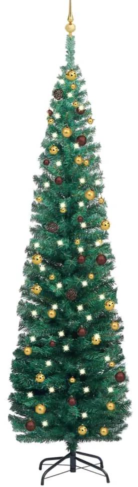 Úzky vianočný stromček s LED a sadou gulí zelený 240 cm 3077806